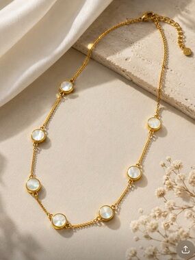 JULIE VOSE SARATOGA GOLD TONE MOTHER OF PEARL STATION NECKLACE TIMELESS COASTAL